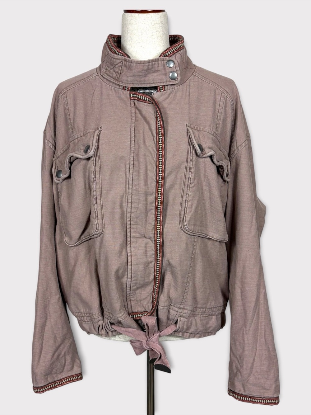 Free People Flight Line Bomber Jacket Medium Slouchy Boho Shabby Grunge